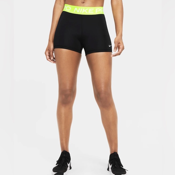 Women’s Nike Pro 3” Black with Neon band Shorts - Picture 5 of 7